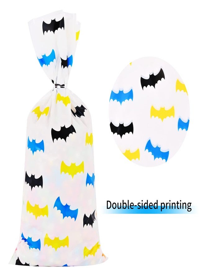 Lecpeting 100 Pcs Bat Treat Bags Bat Print Cellophane Candy Bags Hero Party Favor with Twist Ties for Kids Hero Theme Birthday Party Supplies - Image 3